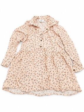 H&M Peach Floral Ruffle-Trim Button Dress